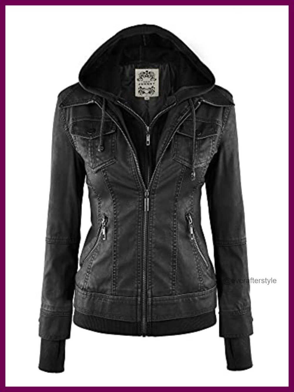 Faux Leather Jacket Women Motorcycle Biker Coat with Removable Hood